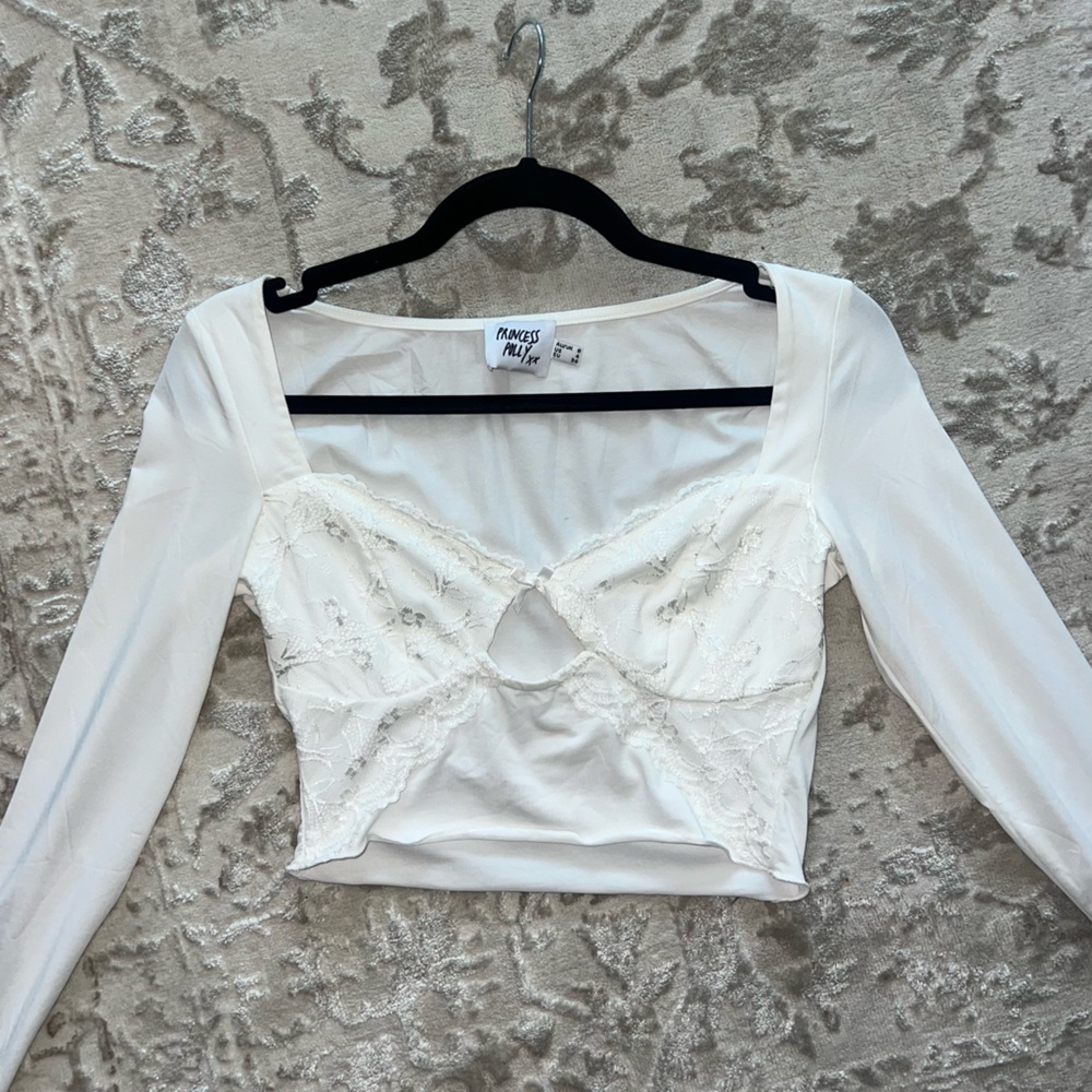 Princess Polly White Lace Long Sleeve Top